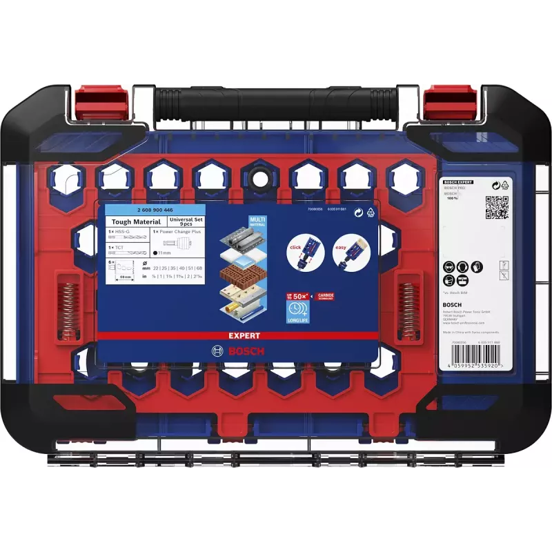 Bosch 2 608 900 446 Expert Tough Material conjunto de serras de copo, 9 peças, 22–68 mm, com adaptador Power Change Plus
