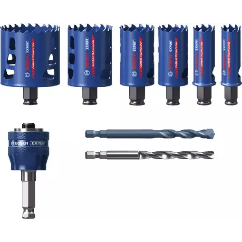 Bosch 2 608 900 446 Expert Tough Material conjunto de serras de copo, 9 peças, 22–68 mm, com adaptador Power Change Plus