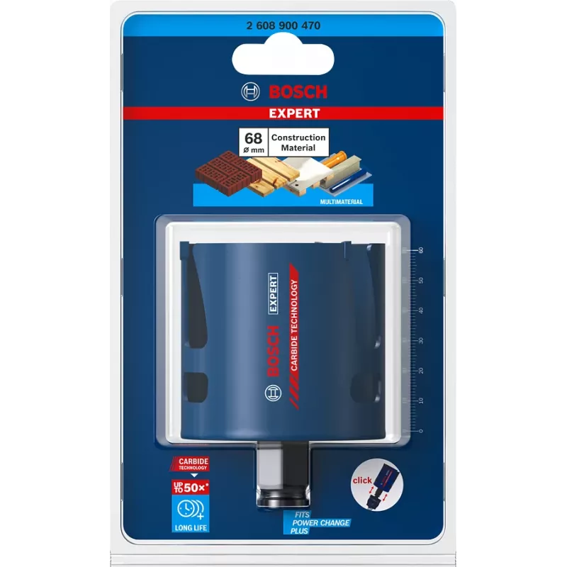 Bosch Expert 2 608 900 470 Construction Material serra de copo, 68 mm, para tijolo, aglomerado, madeira macia, plástico reforçado com fibra de vidro, azulejos macios