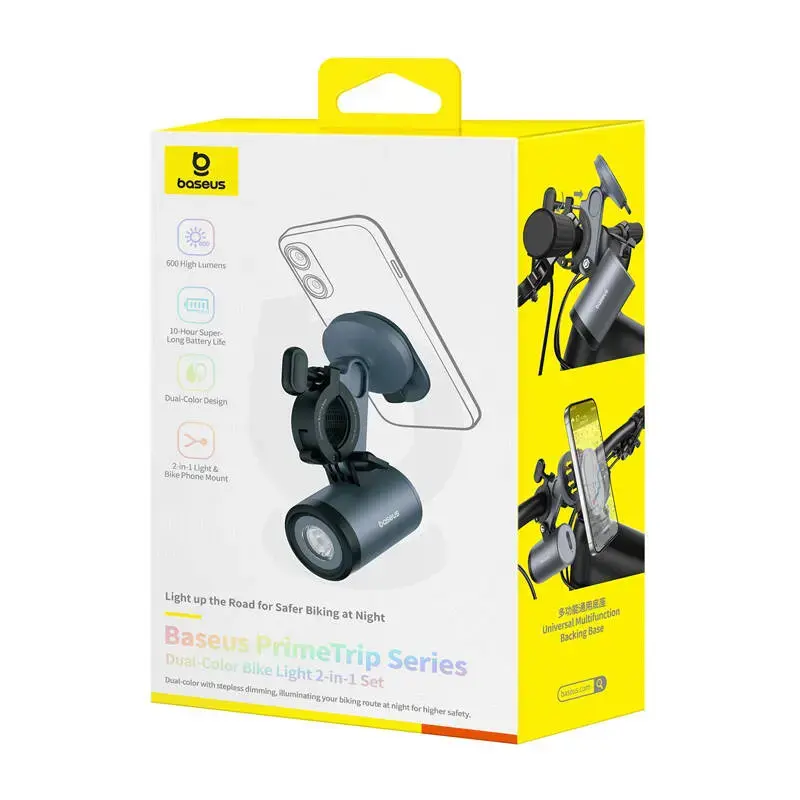 Suporte para bicicleta Baseus PrimeTrip 2-in-1 suporte para telemóvel com lanterna, preto