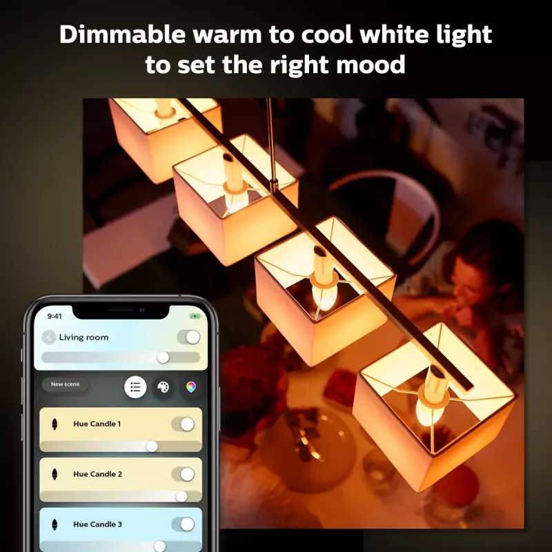 Lâmpada inteligente Philips Hue White Ambiance vela E14, 5,2 W, Bluetooth/Zigbee, 39×39×117 mm