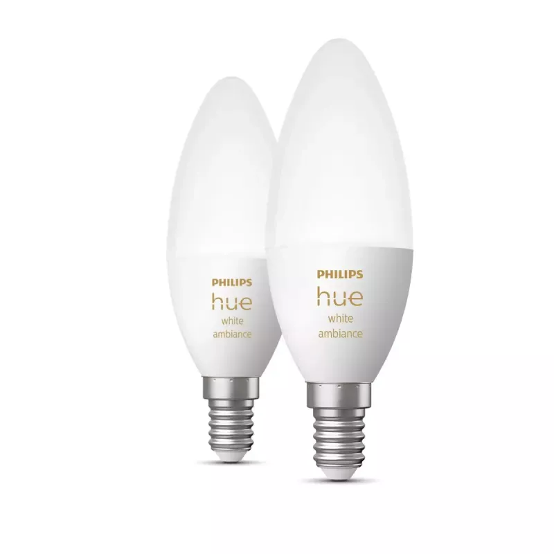 Lâmpada inteligente Philips Hue White Ambiance vela E14, 5,2 W, Bluetooth/Zigbee, 39×39×117 mm