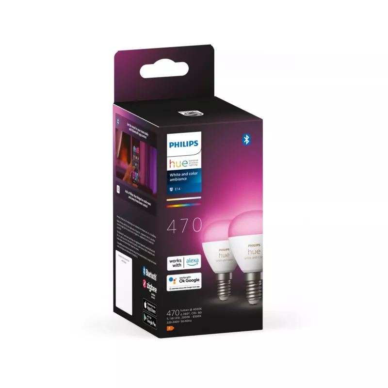 Philips Hue White and Color Ambience Lustre – lâmpada inteligente E14 – (pack de 2)