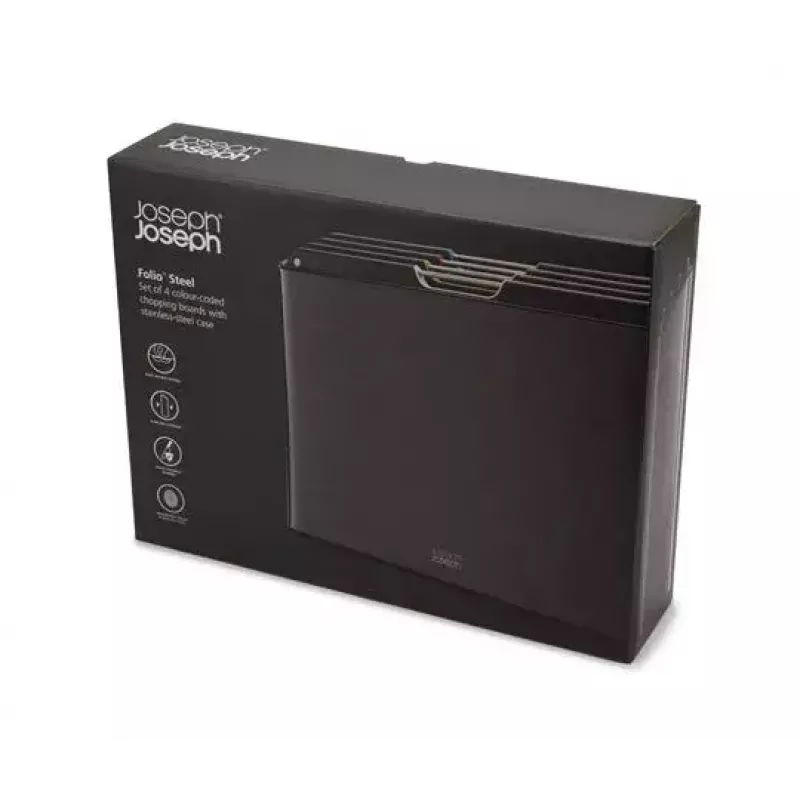 Joseph Joseph Folio Steel conjunto de 4 tábuas de cortar com estojo, Carbon Black (60171)