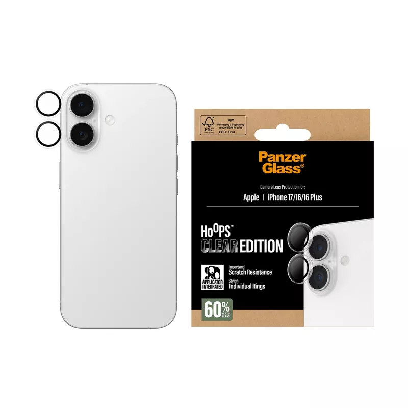 PanzerGlass ® Hoops® Proteção para objetiva de câmara transparente iPhone 17 | iPhone 16 | 16 Plus