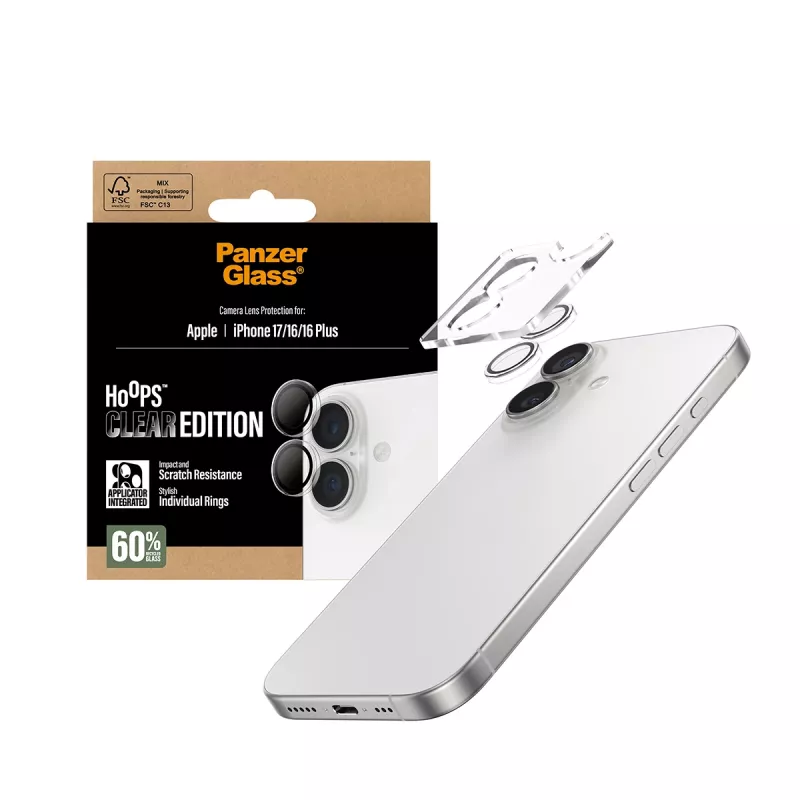 PanzerGlass ® Hoops® Proteção para objetiva de câmara transparente iPhone 17 | iPhone 16 | 16 Plus