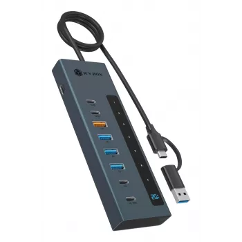 RAIDSONIC ICY BOX Hub 9 em 1 com Power Delivery, USB 3.2 Gen 2 Type-C/Type-A Host, alumínio, azul