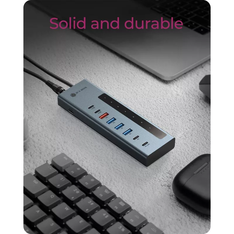 RAIDSONIC ICY BOX Hub 9 em 1 com Power Delivery, USB 3.2 Gen 2 Type-C/Type-A Host, alumínio, azul