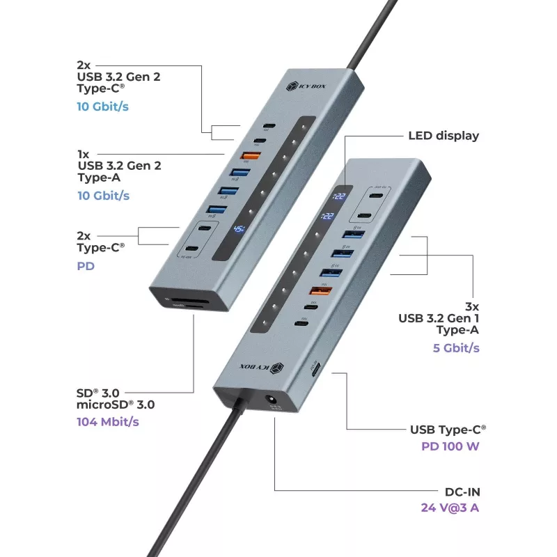 ICY BOX Hub USB Type-C 11 em 1 com leitor de cartões e PD