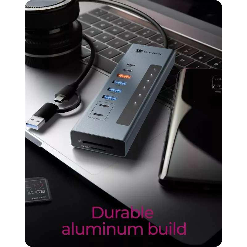 ICY BOX Hub USB Type-C 11 em 1 com leitor de cartões e PD