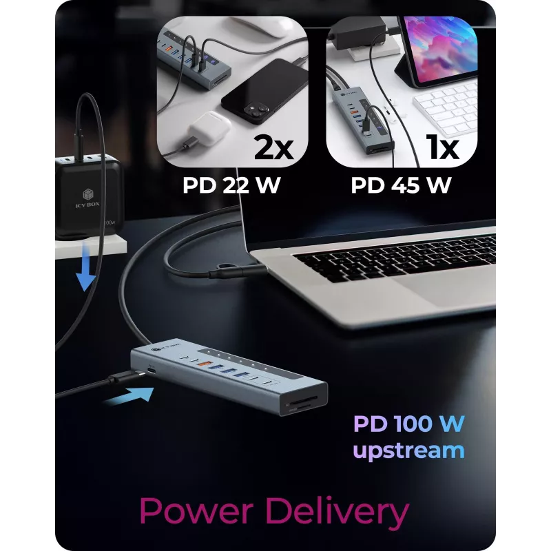 ICY BOX Hub USB Type-C 11 em 1 com leitor de cartões e PD