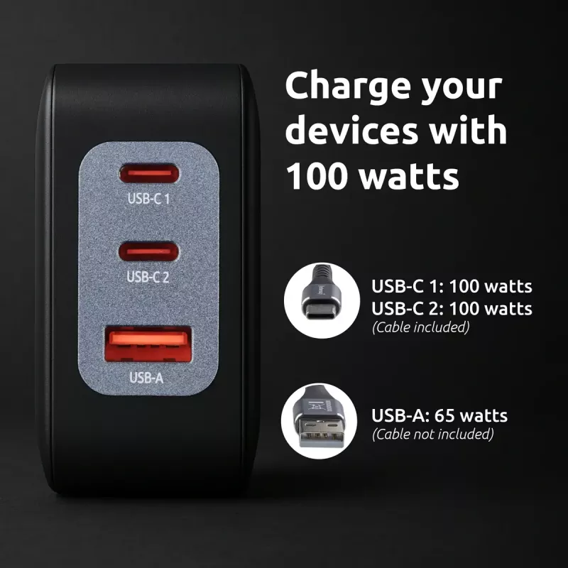 Fonte de alimentação Intenso W100ACC+C520C 100W carregador rápido GaN preto
