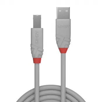 Cabo USB 2.0 Lindy 2 m Type-A para B, Anthra Line, Cinzento, 2 m, USB A, USB B, USB 2.0, 0,48 Gbit/s, Cinzento