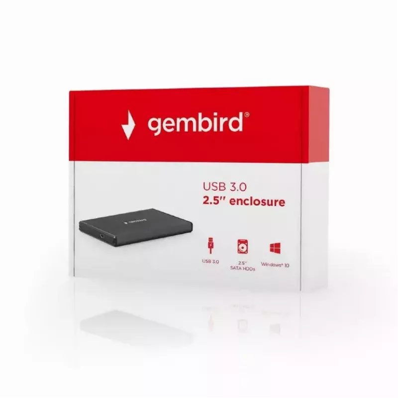 Caixa para HDD GEMBIRD EE2-U3S-3 para discos SATA de 2,5 polegadas, 1 baía, Micro-USB B, USB 3.2 Gen 1, até 2 TB, preto