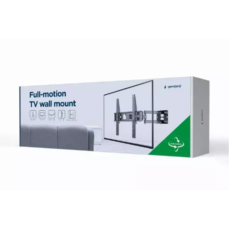 Suporte de parede para TV Gembird WM-55ST-03 para ecrãs de 32–55 polegadas, VESA até 400x400, inclinável -18°/5°, orientável ±90°, carga máx. 35 kg, preto