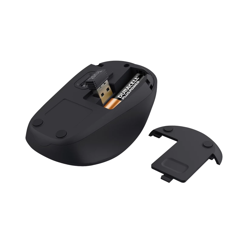Rato Trust Yvi+ Silent Wireless, para destro, ótico, RF Wireless, 1600 DPI, preto