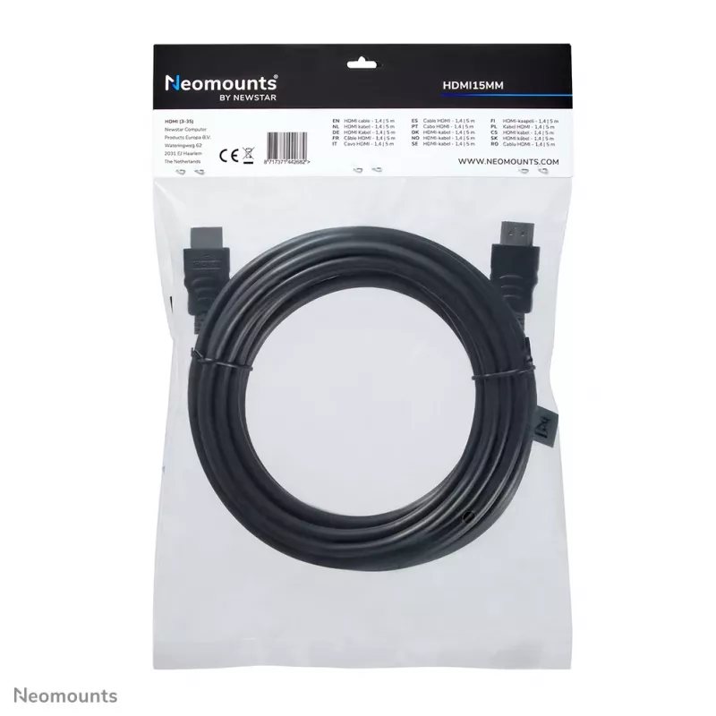 Cabo HDMI Neomounts HDMI15MM – 5 metros, 5 m, HDMI tipo A (Standard), HDMI tipo A (Standard), 10,2 Gbit/s, preto