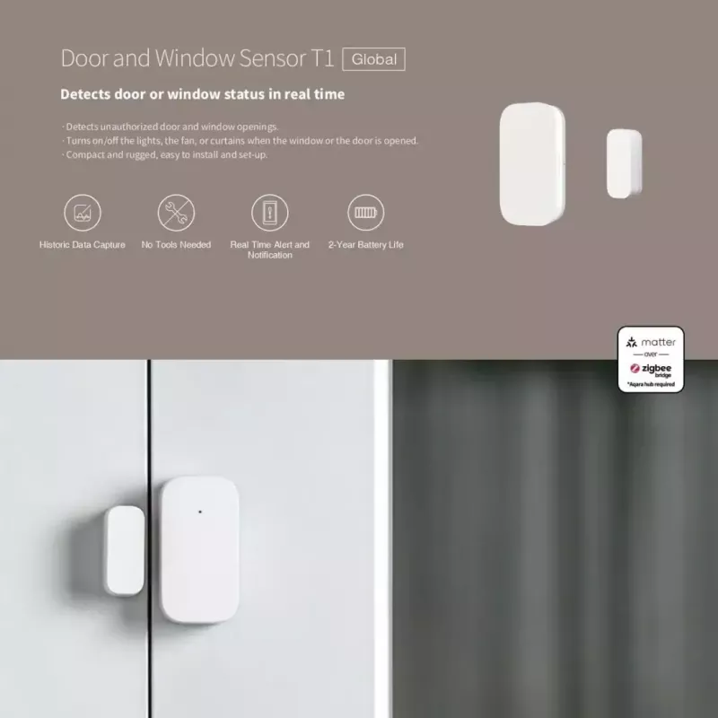 Sensor de porta/janela Smart Home, Aqara DW-S03D, sem fios, Zigbee