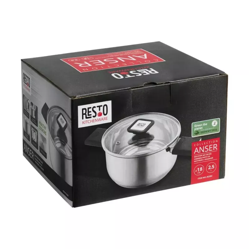 Resto Kitchenware Anser panela redonda de 2,5 l, preta, aço inoxidável