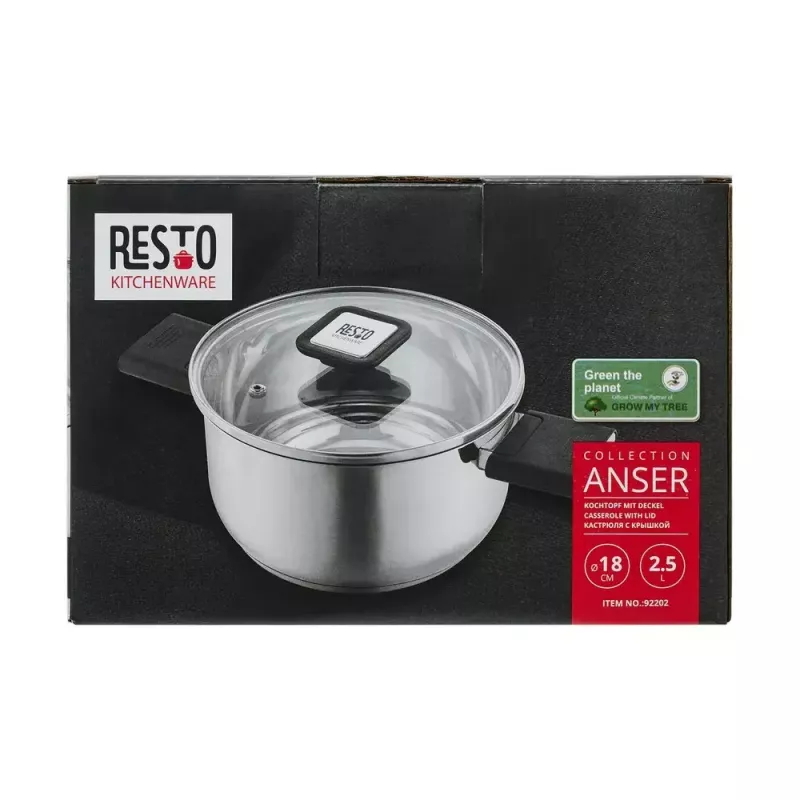 Resto Kitchenware Anser panela redonda de 2,5 l, preta, aço inoxidável
