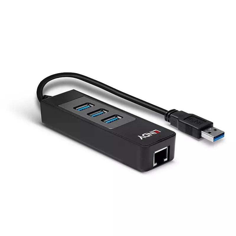 Hub USB e conversor Gigabit Ethernet Lindy 43176