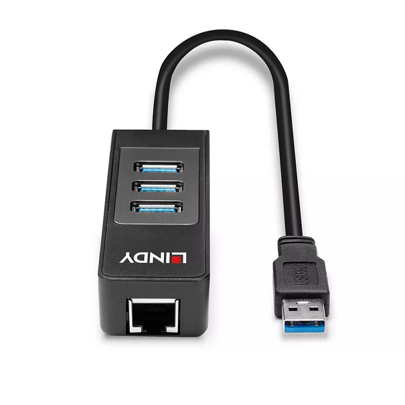 Hub USB e conversor Gigabit Ethernet Lindy 43176