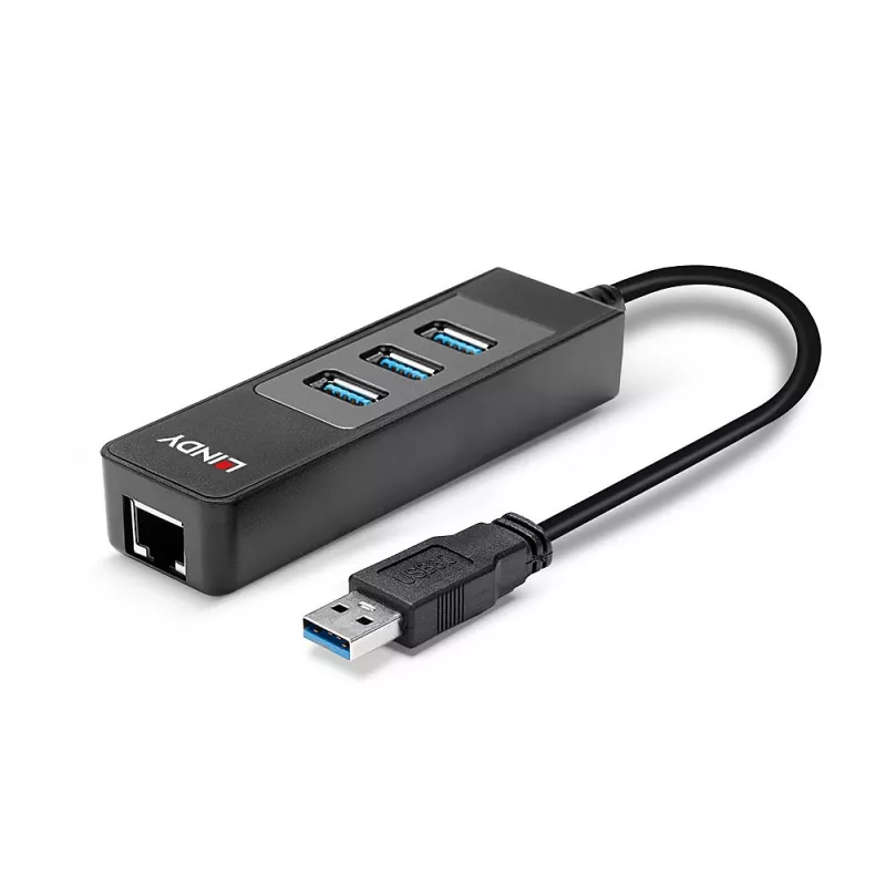 Hub USB e conversor Gigabit Ethernet Lindy 43176