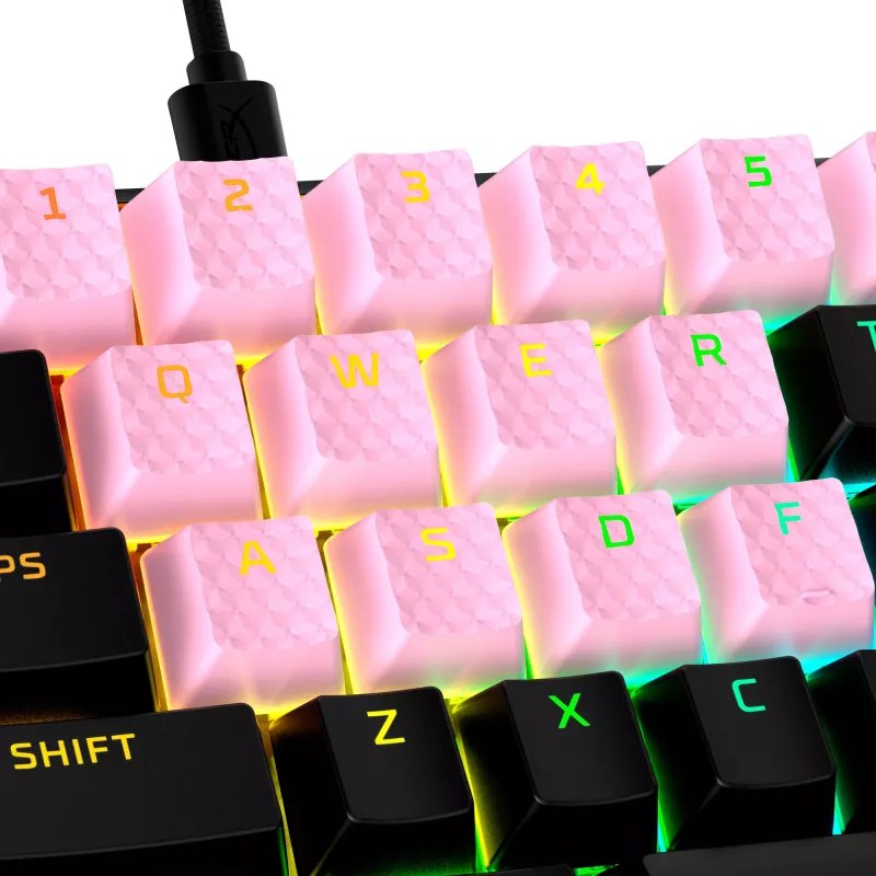 Teclas HyperX Rubber Keycaps Conjunto de acessórios gaming Rosa Layout US para teclas HyperX e estilo Cherry MX