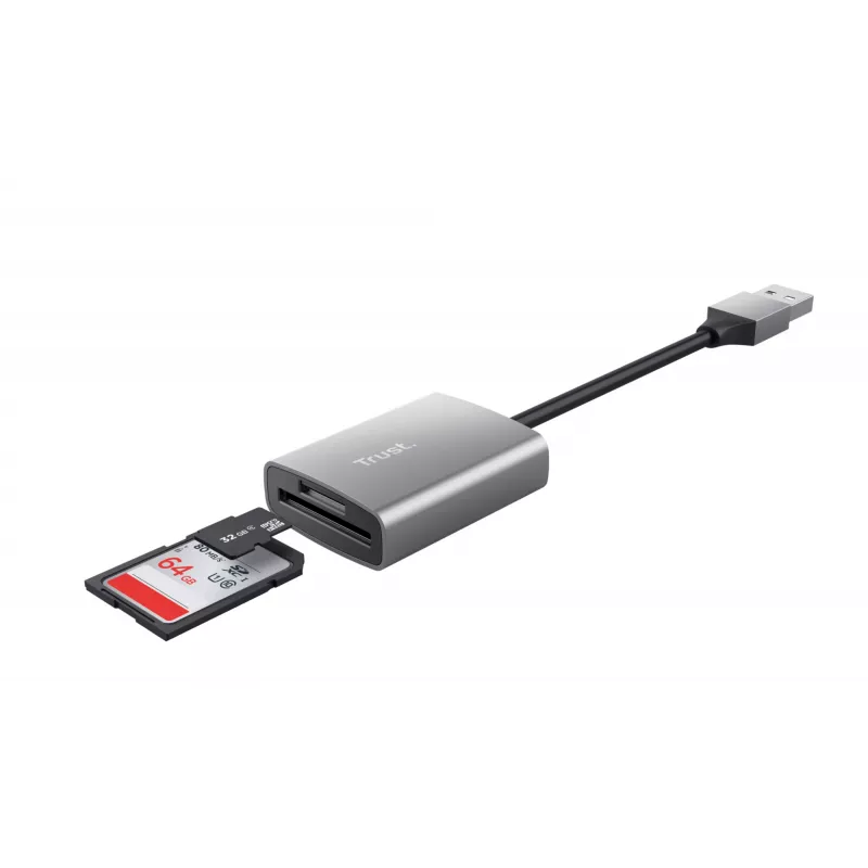 Trust Dalyx 24135 leitor de cartões, USB 3.2 Gen 1, microSD/SD/SDHC/SDXC, prateado