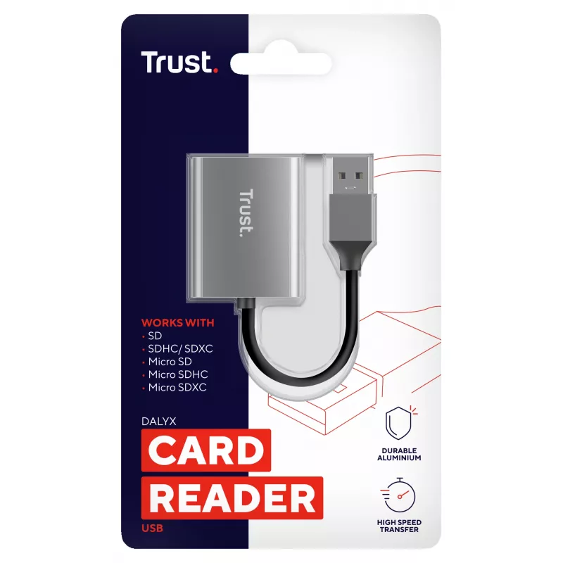 Trust Dalyx 24135 leitor de cartões, USB 3.2 Gen 1, microSD/SD/SDHC/SDXC, prateado