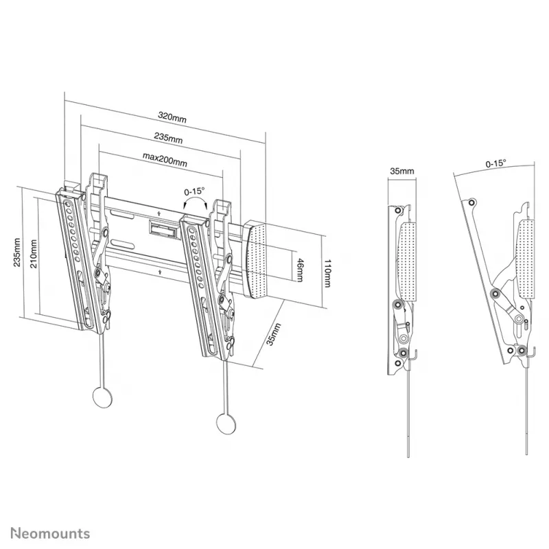Suporte de parede para TV Neomounts NM-W125 preto 10-40 polegadas – inclinável