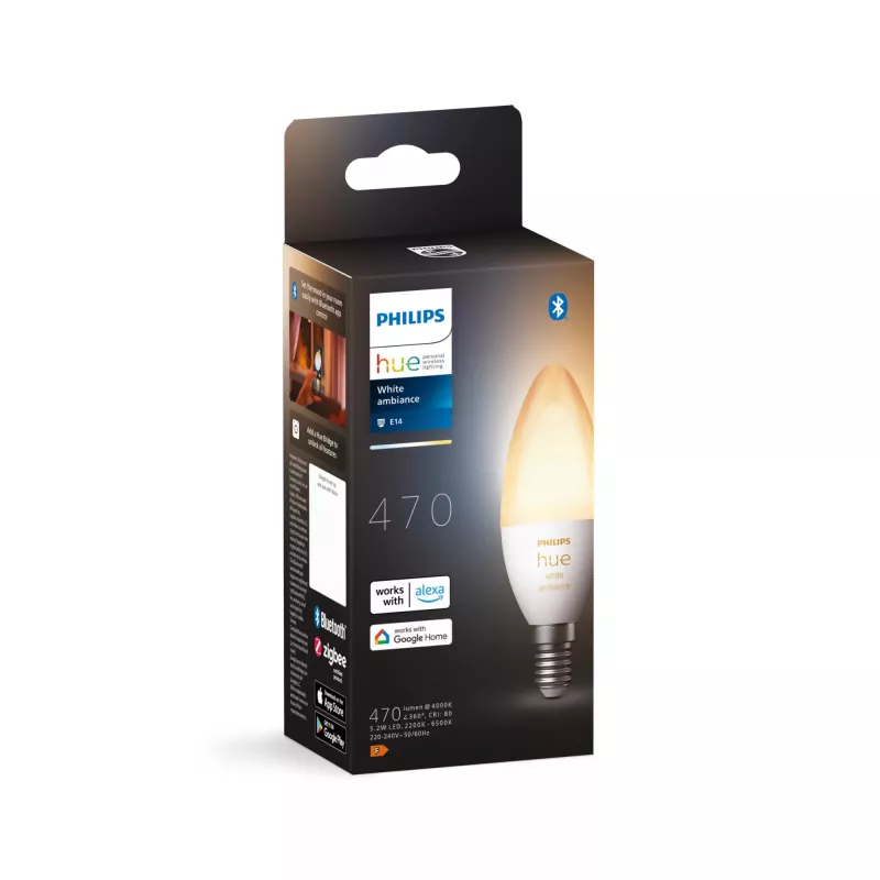 Lâmpada inteligente Philips Hue White ambience Candle E14, 5,2 W, Bluetooth/Zigbee, casquilho E14