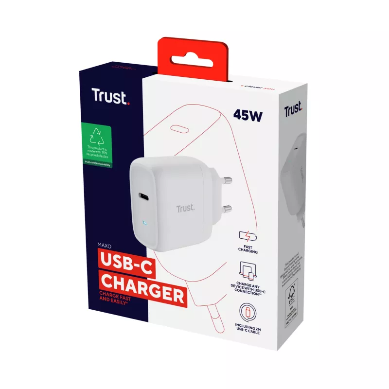 Carregador AC Trust Maxo 45 W universal branco