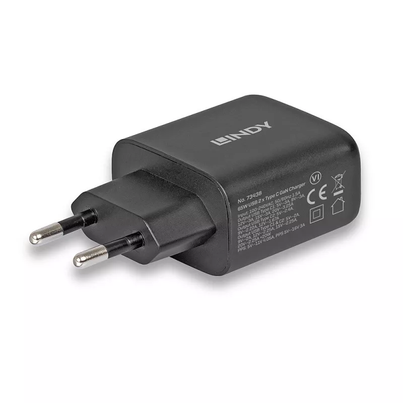 Carregador Lindy 65W USB 2 x Type-C GaN 73438