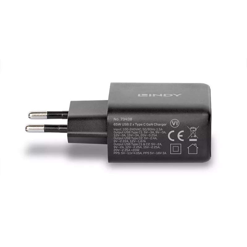 Carregador Lindy 65W USB 2 x Type-C GaN 73438