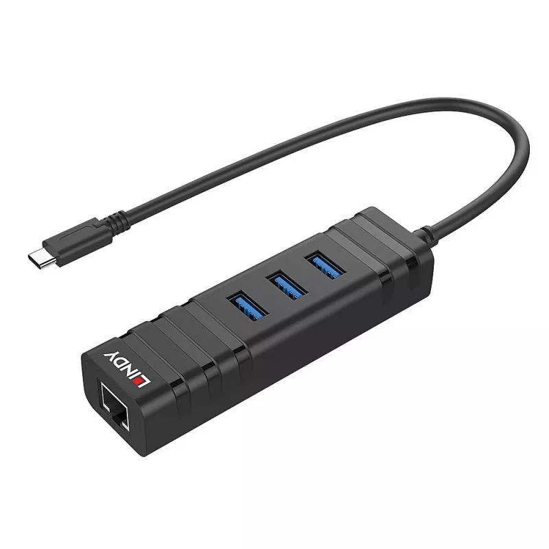 Hub USB Lindy USB 3.2 Type-C e conversor Gigabit Ethernet