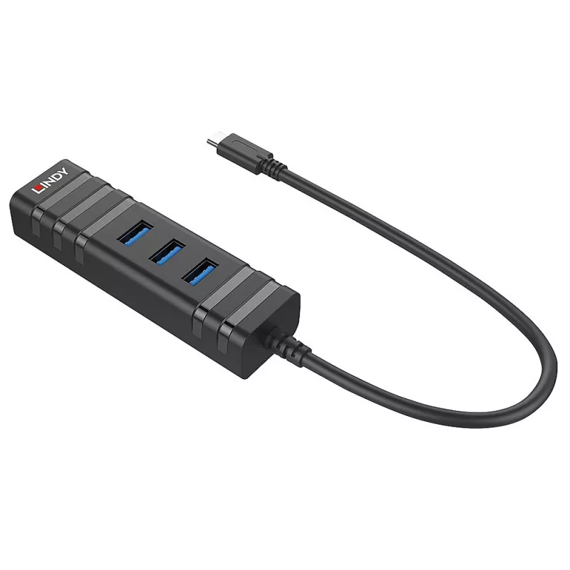 Hub USB Lindy USB 3.2 Type-C e conversor Gigabit Ethernet