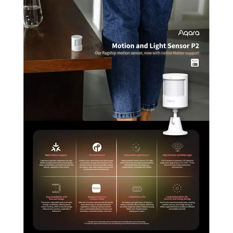 Sensor de movimento para casa inteligente, modelo: P2/ML-S03D, Aqara
