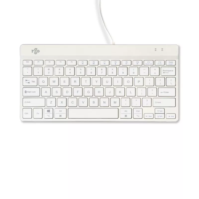 Teclado ergonómico R-Go Tools R-Go Compact Break, teclado compacto com software de pausas, QWERTY (US), com fios, branco