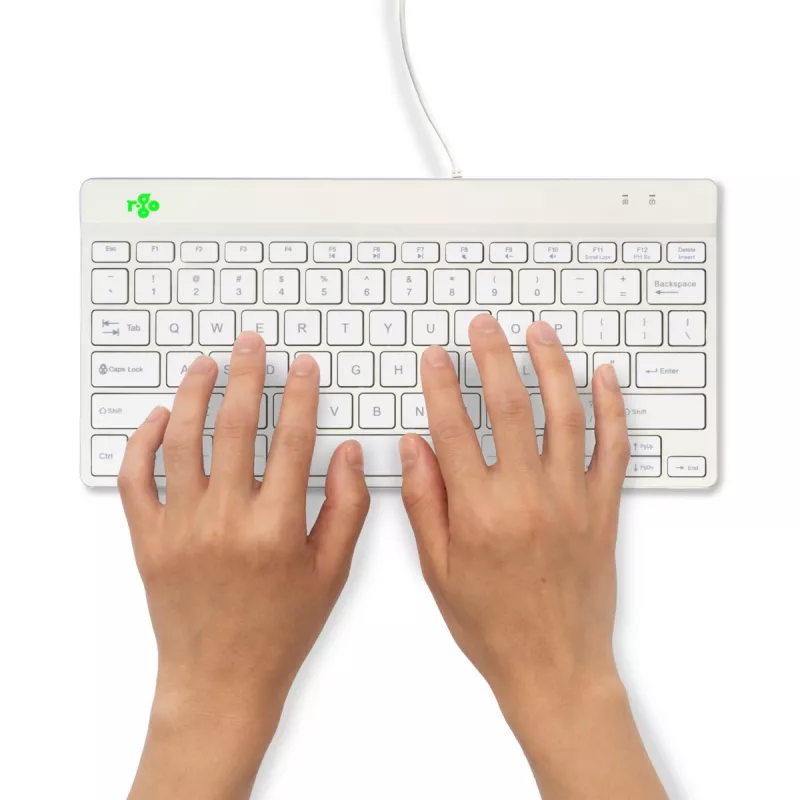 Teclado ergonómico R-Go Tools R-Go Compact Break, teclado compacto com software de pausas, QWERTY (US), com fios, branco