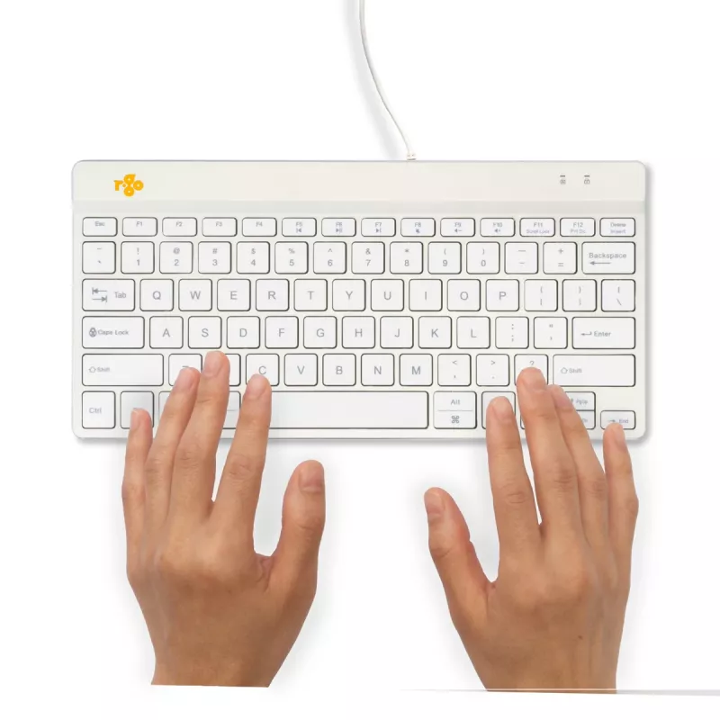 Teclado ergonómico R-Go Tools R-Go Compact Break, teclado compacto com software de pausas, QWERTY (US), com fios, branco