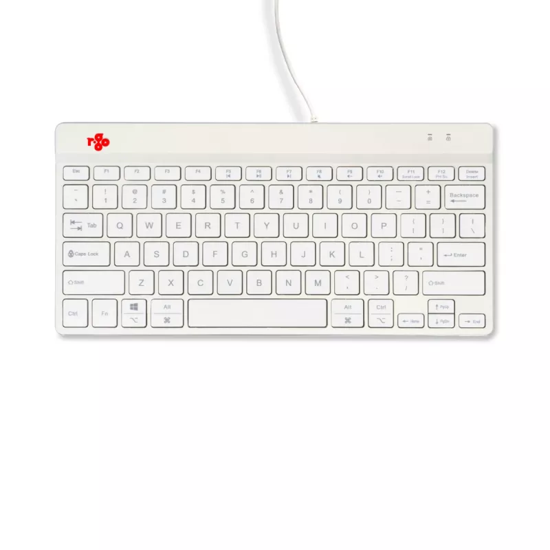 Teclado ergonómico R-Go Tools R-Go Compact Break, teclado compacto com software de pausas, QWERTY (US), com fios, branco