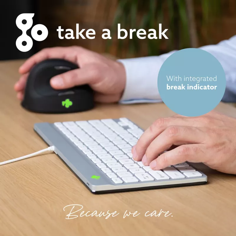 Teclado ergonómico R-Go Tools R-Go Compact Break, teclado compacto com software de pausas, QWERTY (US), com fios, branco