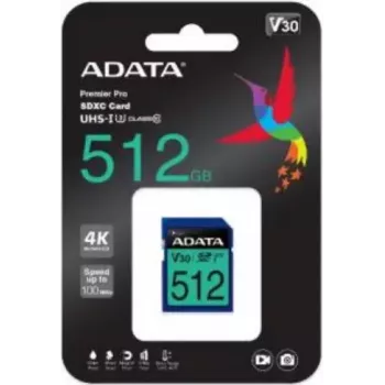 Memória flash ADATA 512GB SDXC UHS-I Classe 10 ASDX512GUI3V30S-R