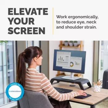 Suporte para monitor de computador Fellowes com 3 alturas ajustáveis - Elevador de monitor Hana LT - Suporte de monitor ergonómico ajustável para computador - Peso máx. 22,6 kg - Preto