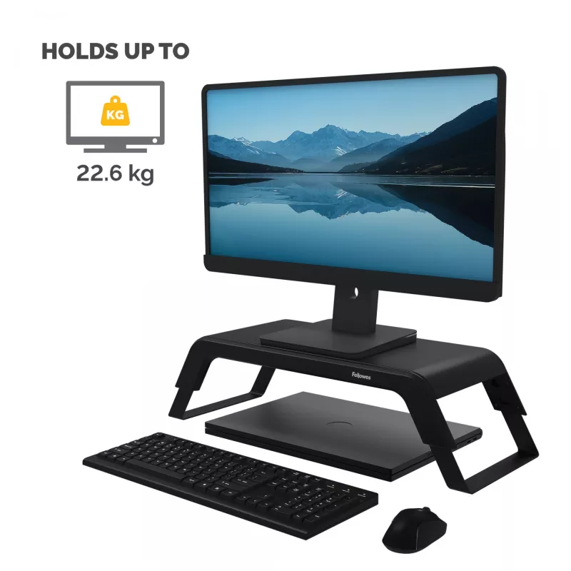 Suporte para monitor de computador Fellowes com 3 alturas ajustáveis - Elevador de monitor Hana LT - Suporte de monitor ergonómico ajustável para computador - Peso máx. 22,6 kg - Preto