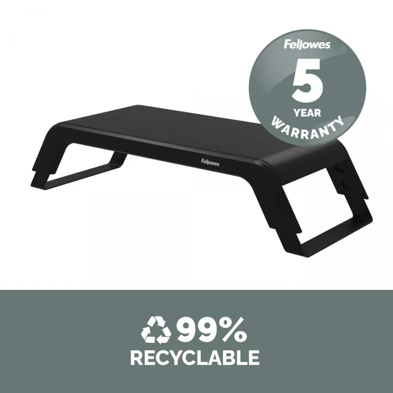 Suporte para monitor de computador Fellowes com 3 alturas ajustáveis - Elevador de monitor Hana LT - Suporte de monitor ergonómico ajustável para computador - Peso máx. 22,6 kg - Preto