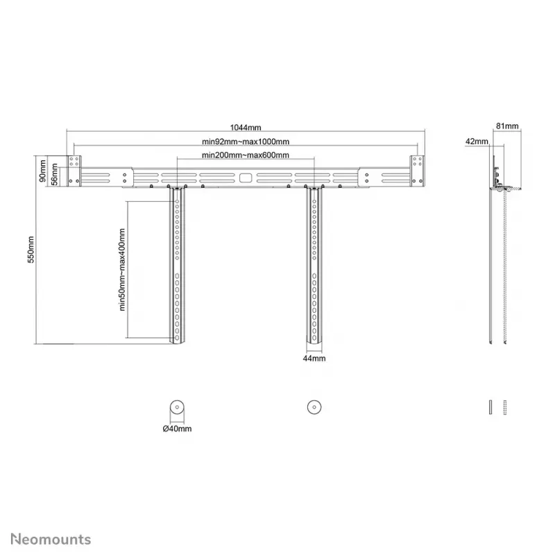 Suporte para videobar/soundbar Neomounts AWL29-750BL1 VESA - máx. 10 kg - universal
