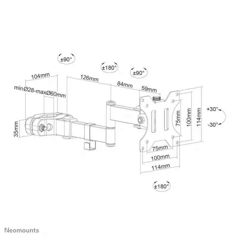 Suporte de montagem em mastro para TV Neomounts FL40-450BL11 17-32 polegadas - Diâm. 28-60 mm - Full-Motion