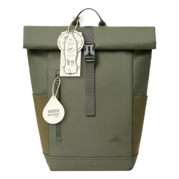 Mochila de viagem Rivacase Eden azeitona pele PU poliéster rPET 250x160x430mm
